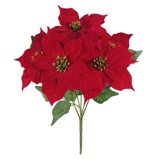 Set of 2 Artificial Poinsettia Red Velvet Gold Glitter Christmas Flower ...