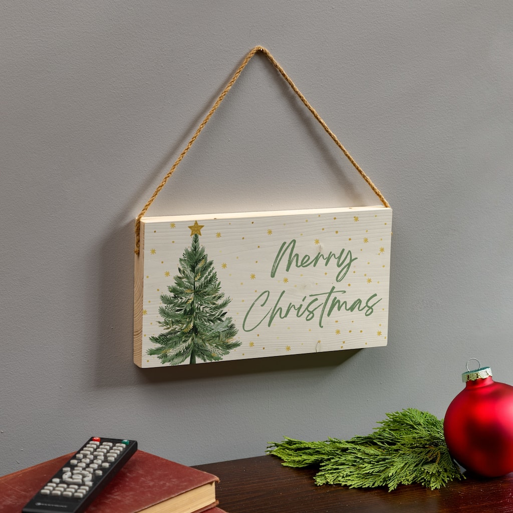 Shades of Green Hanging Wall Sign - "Merry Christmas" - 11"x6"