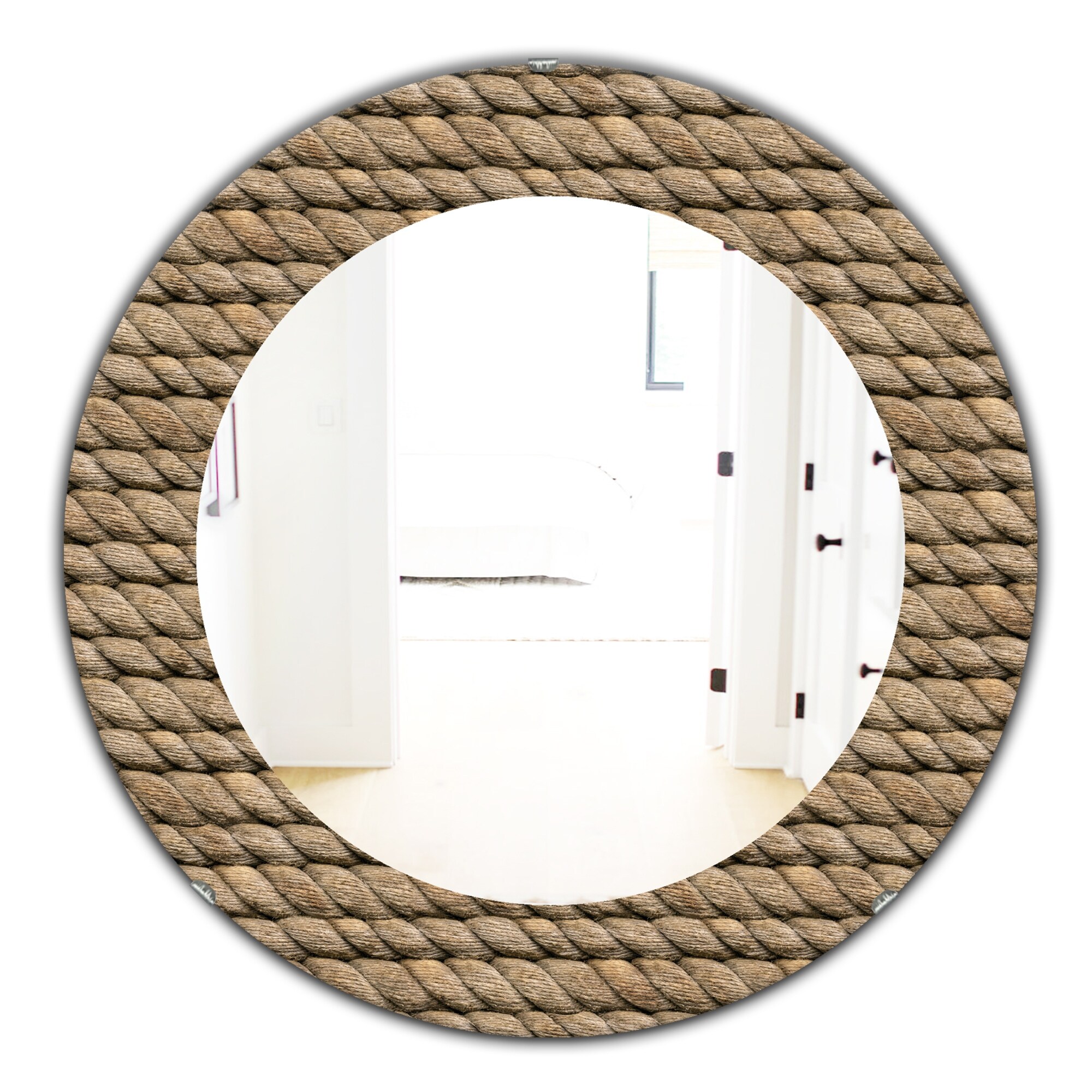 Designart Hemp Rope Farmhouse Mirror Frameless Oval Or Round Wall Mirror Brown On Sale Overstock 28022112