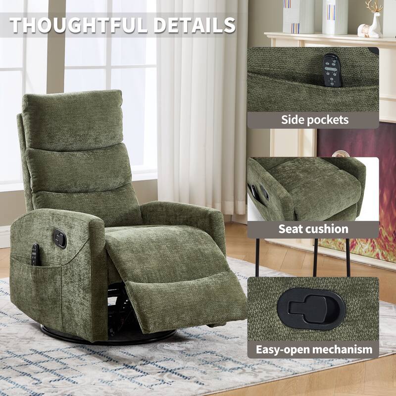 Heat Massage Manual Recliner Chair with Rocker and Swivel in Fabric for Living Room