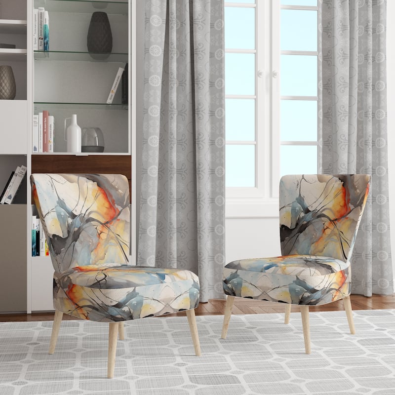 Designart "Marble Serenity Colorful Gray Watercolor Waves I" Upholstered Abstract Shapes Accent Chair and Modern Arm Chair - Side Chair