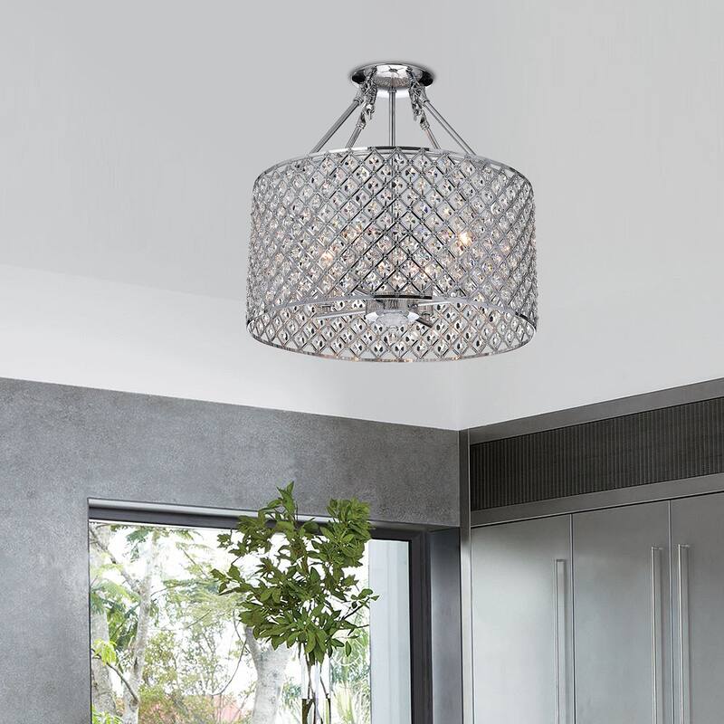 Chrome 4-Light Beaded Drum Crystal Semi Flush Mount