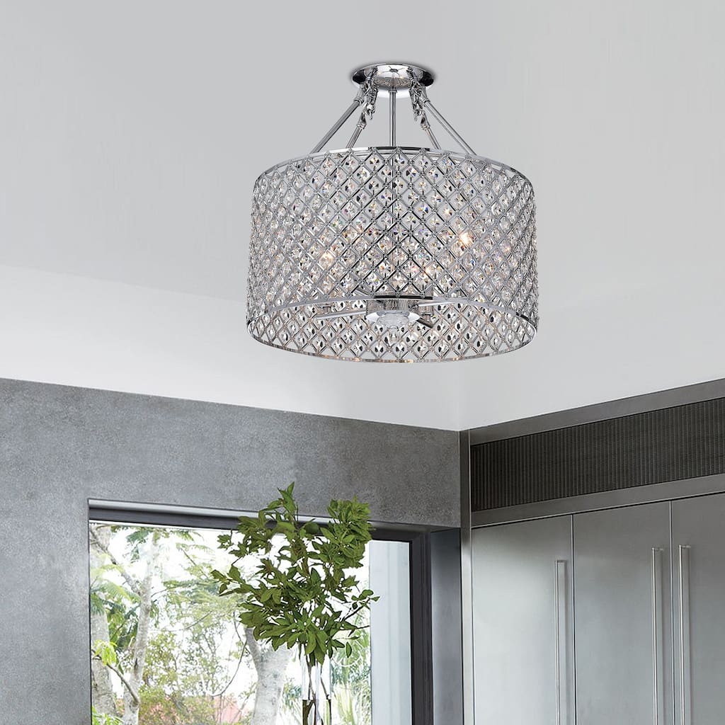 Chrome 4-Light Beaded Drum Crystal Semi Flush Mount