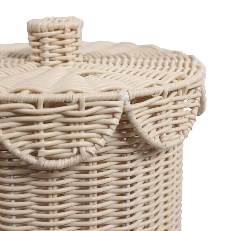 Fern Modern Bohemian Resin 2.9-Gallon Cylinder Wicker Watebasket with Scalloped Lid