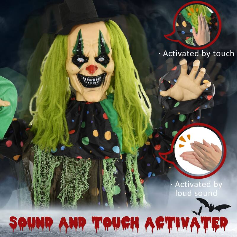 6FT Animatronic Circus Clown Halloween Prop Motion Sound Activated Light-Up Eyes Talking