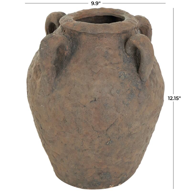 Dark Brown Ceramic Handmade Textured Vase with Handles
