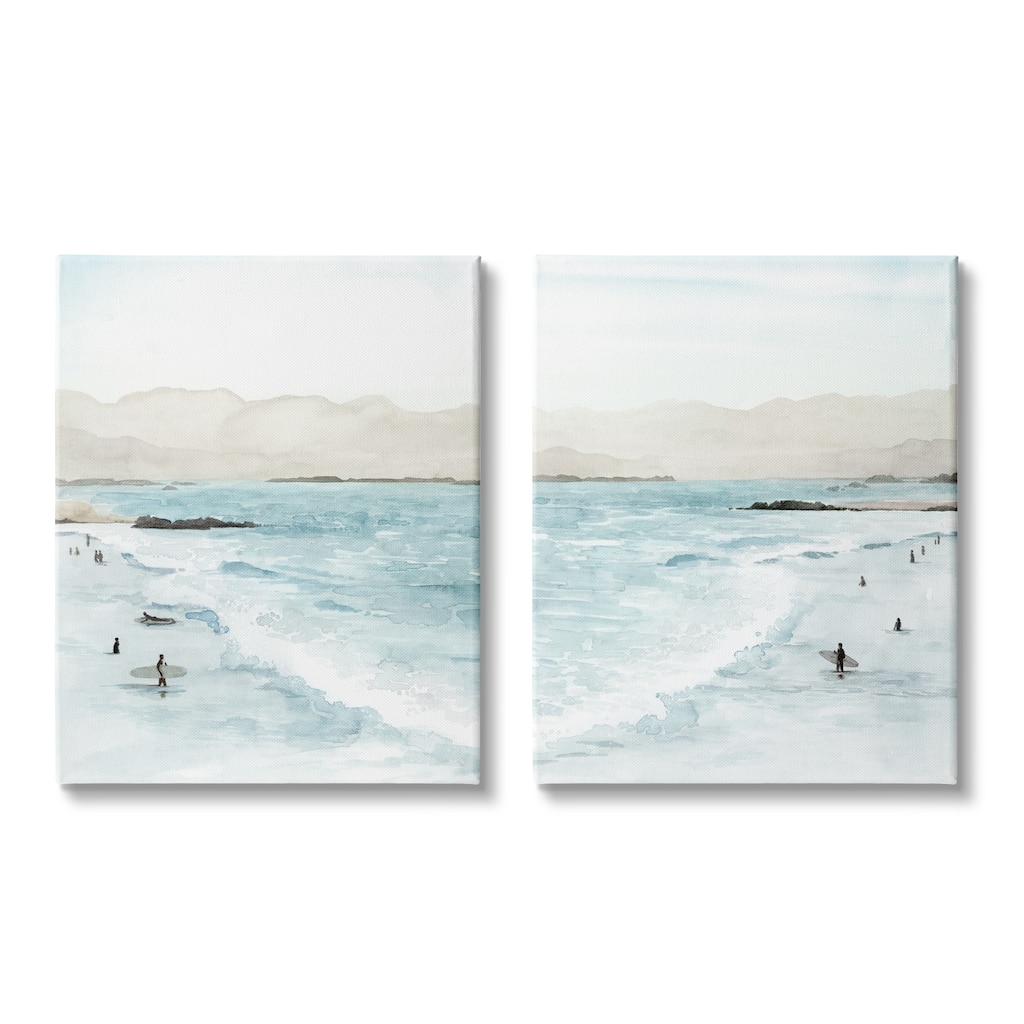 Stupell Coastal Surfers High Tide Soft Beach Landscape , 2pc Multi Piece Canvas Wall Art Set