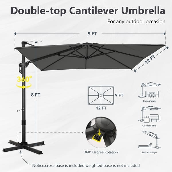 dimension image slide 1 of 4, MAISON ARTS 12 FT Cantilever Umbrella 360 Degree Rotation & 6-Tilt Adjustable