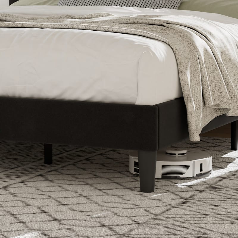 Javlergo Adjustable Height King Bed Upholstered Platform Bed 7.9" Underbed Storage No Box Spring Required Center Support Leg