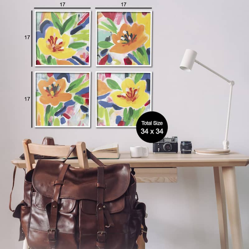 Stupell Fresh Vivid Blossoms Framed Giclee Art Design By June Erica Vess (Set of 4)