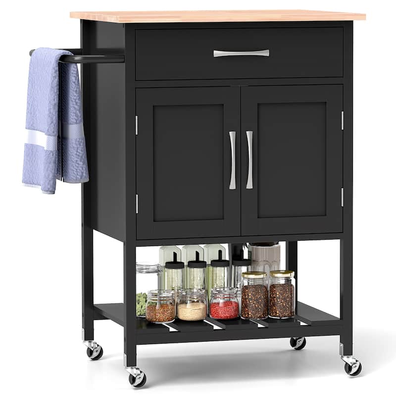 Gymax Rolling Kitchen Island Cart w/ Drawer 2-Door Storage Cabinet - Black