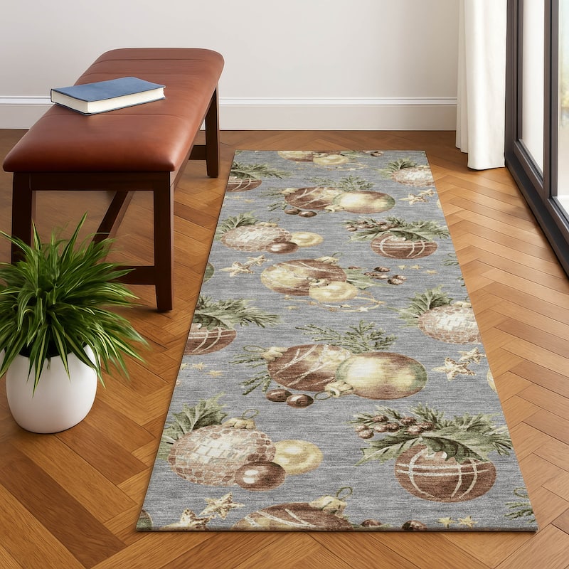 Premium Washable Super Soft Holiday Ornament Mayfield Rug - Gray - 2'3" x 7'6"