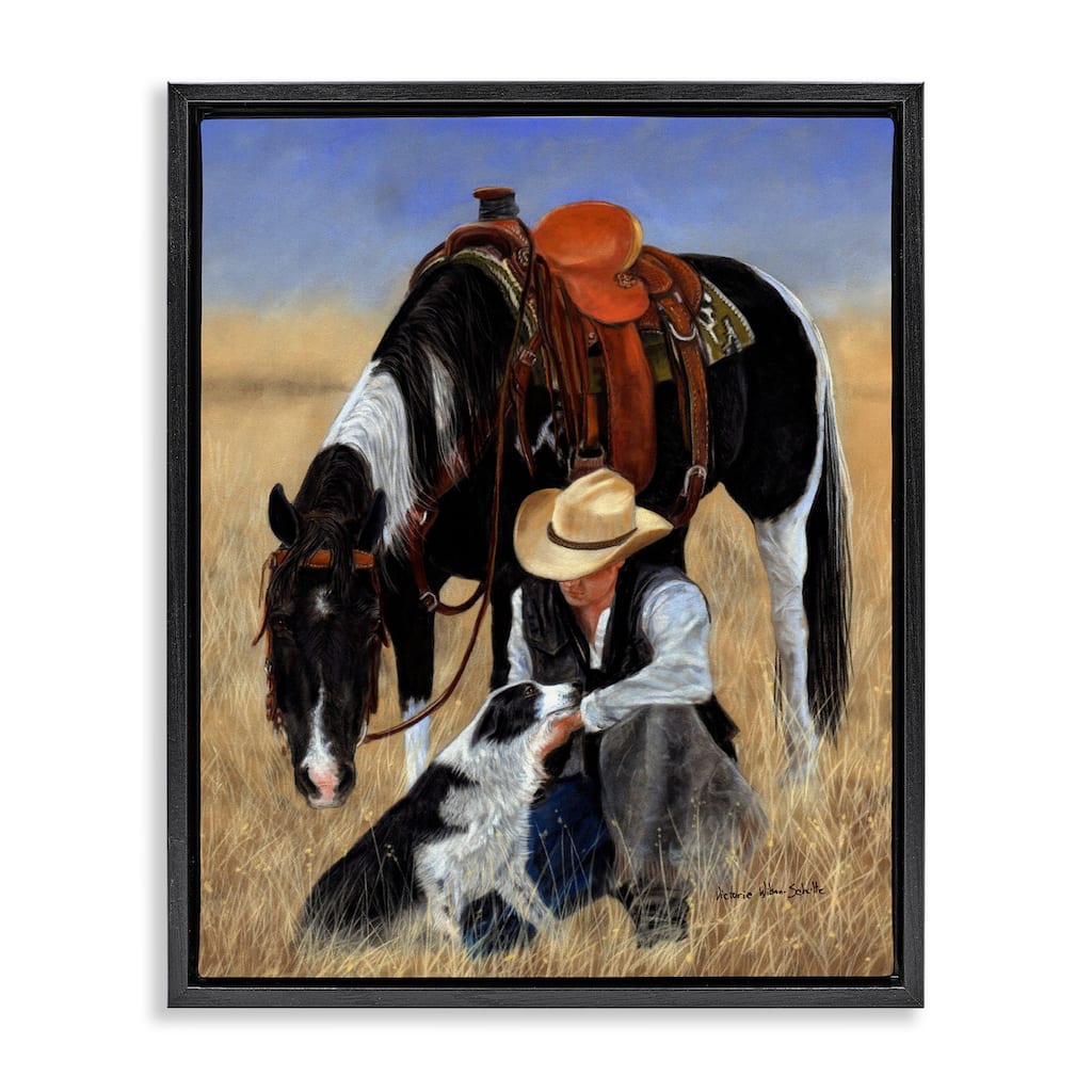 Stupell Cowboy with Dog & Horse Framed Floater Canvas Wall Art Design by Victoria Schultz