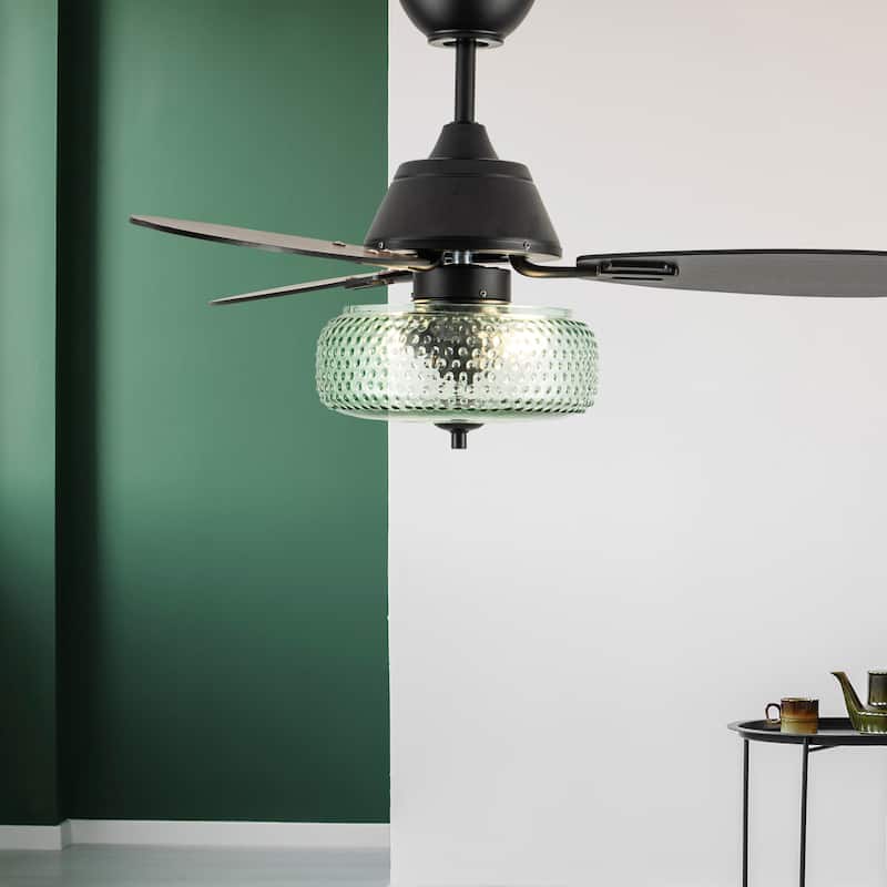 Lottie River of Goods 3-blade 42-inch Modern Indoor Ceiling Fan with Green Hand-Blown Glass Shade and Remote Control