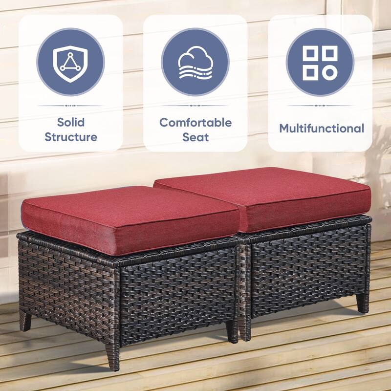 Gymojoy Outdoor Durable Wicker Ottomans with Olefin Cushions