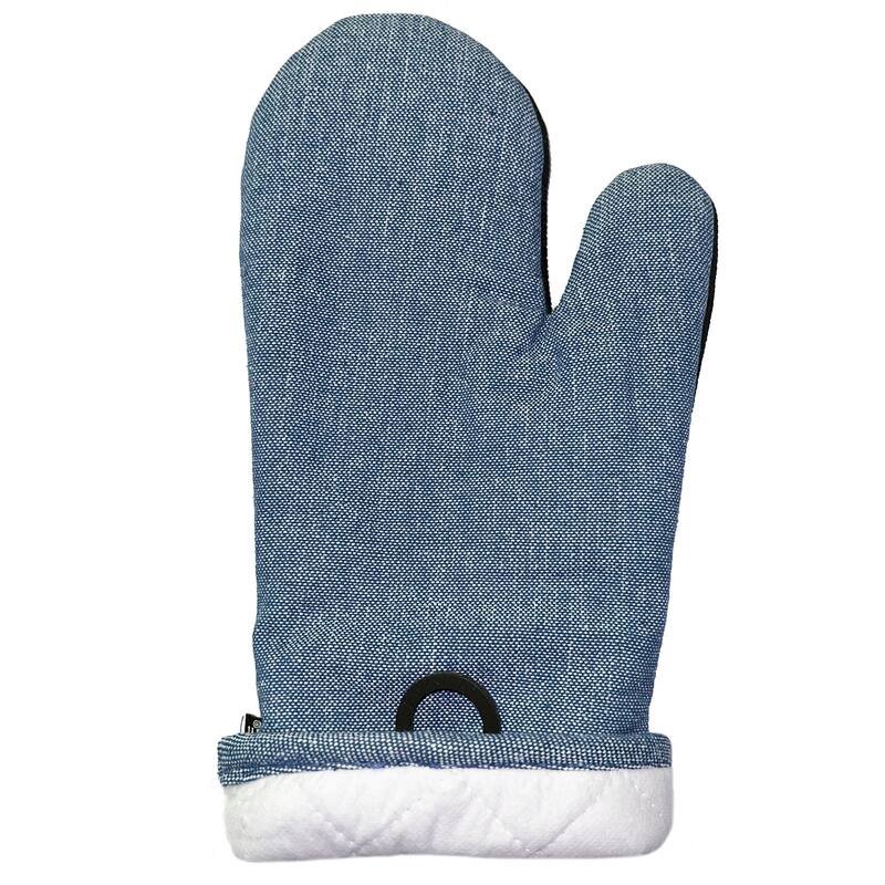 Denim Blue Heat Resistant Thick Soft Quilted Lining Kitchen Oven Glove Mitts With Neoprene - 1 Pair