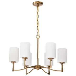 Liam 6 Light Chandelier Burnished Brass White Opal Glass - Burnished Brass