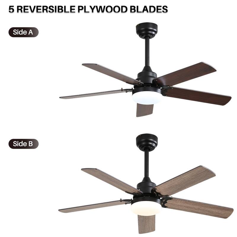42" Plywood Blades Ceiling Fan with LED light and Remote, Flush Mount and Downrod Mount