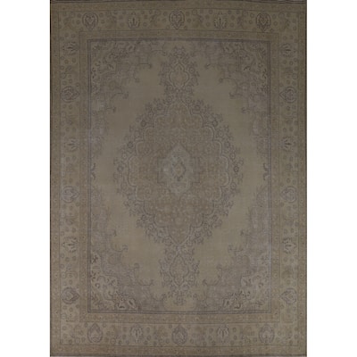 Traditional Beige Tabriz Persian Vintage Rug Handmade Wool Carpet - 9'7" x 12'6"