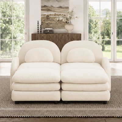 Sofa Layering 2-Seat Curved Modular Sectional Sofa with 2 Movable Ottomans, Throw and ...