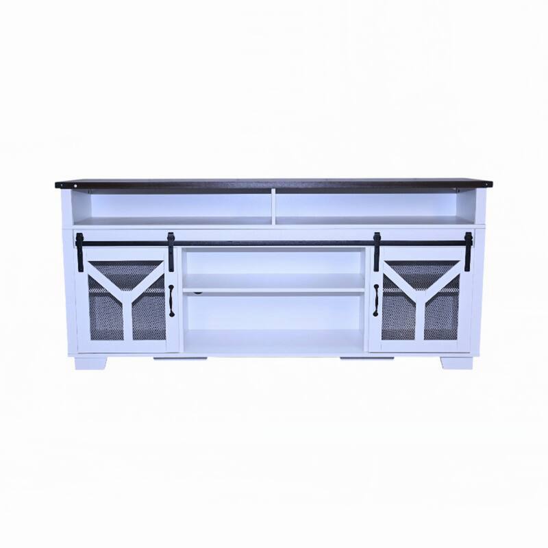 65.3" TV Stand with LED light strips and Iron mesh barn door