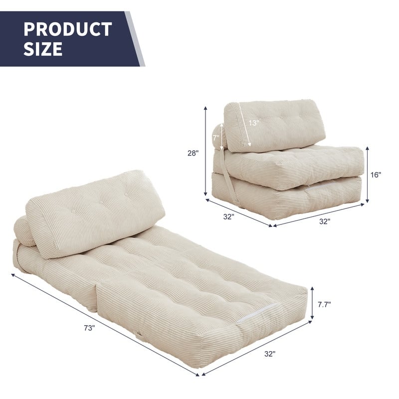 Mixoy W32''/W50'' Corded Velvet Fabric Folding Floor Lazy Futon Sofa Bed