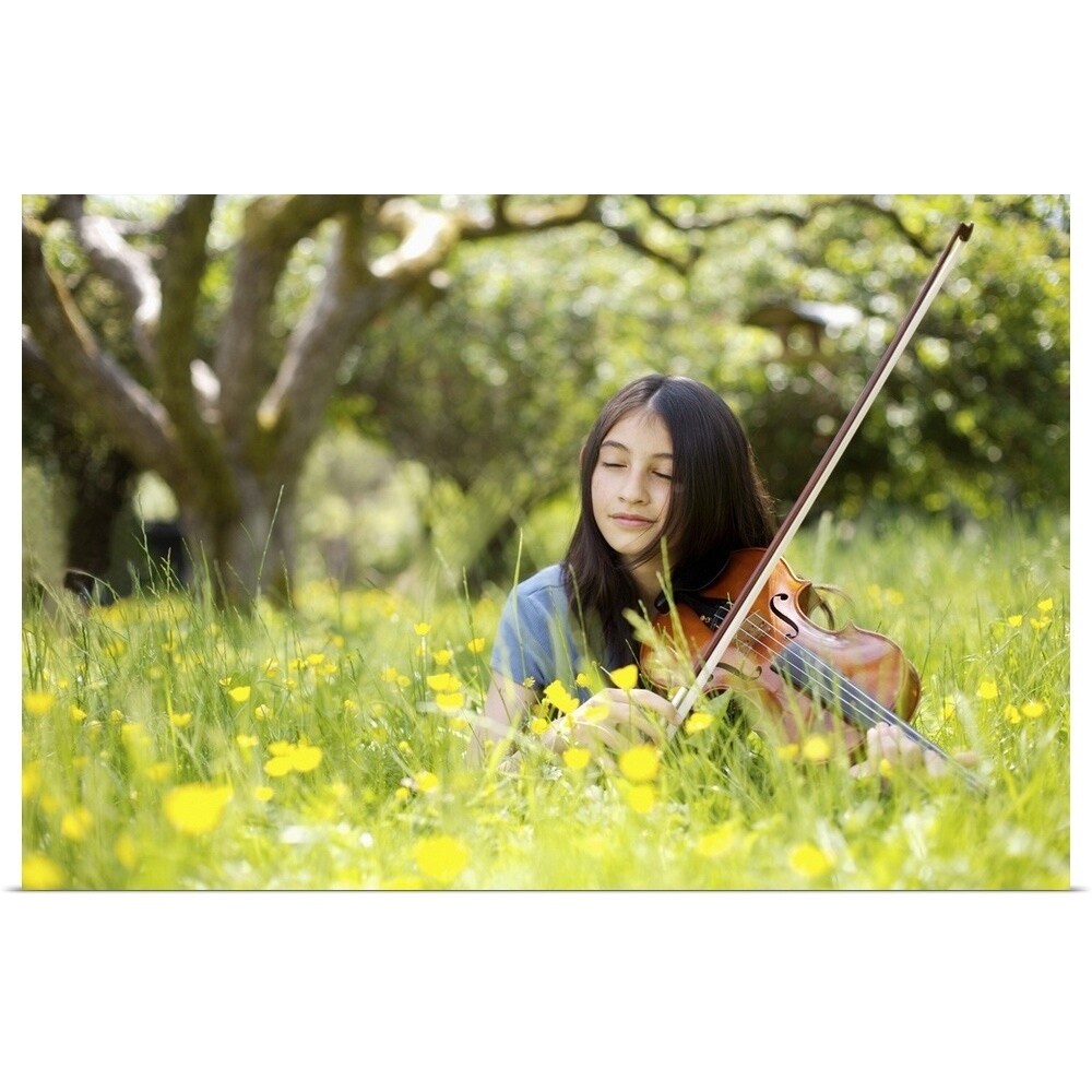 Shop Girl In Backyard Playing Violin Eyes Closed Poster Print Overstock 16471806