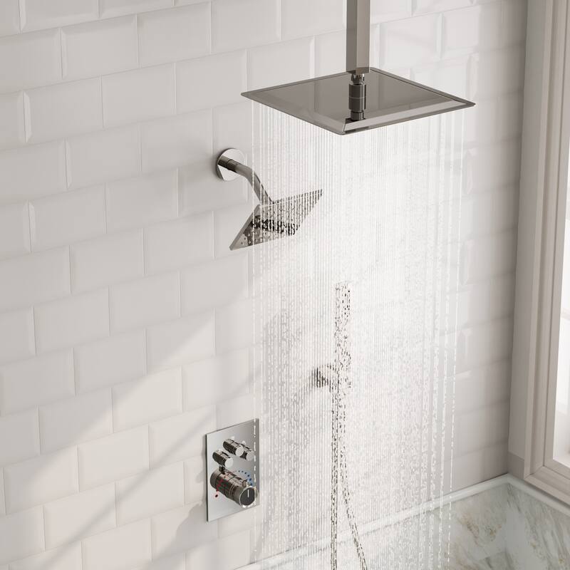 GRANDJOY Dual Shower Heads System 12" & 6" Rainfall Shower Head with Handheld Sprayer