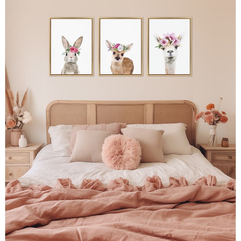 Kate and Laurel Sylvie Flower Crown Animal Framed Canvas by Amy Peterson