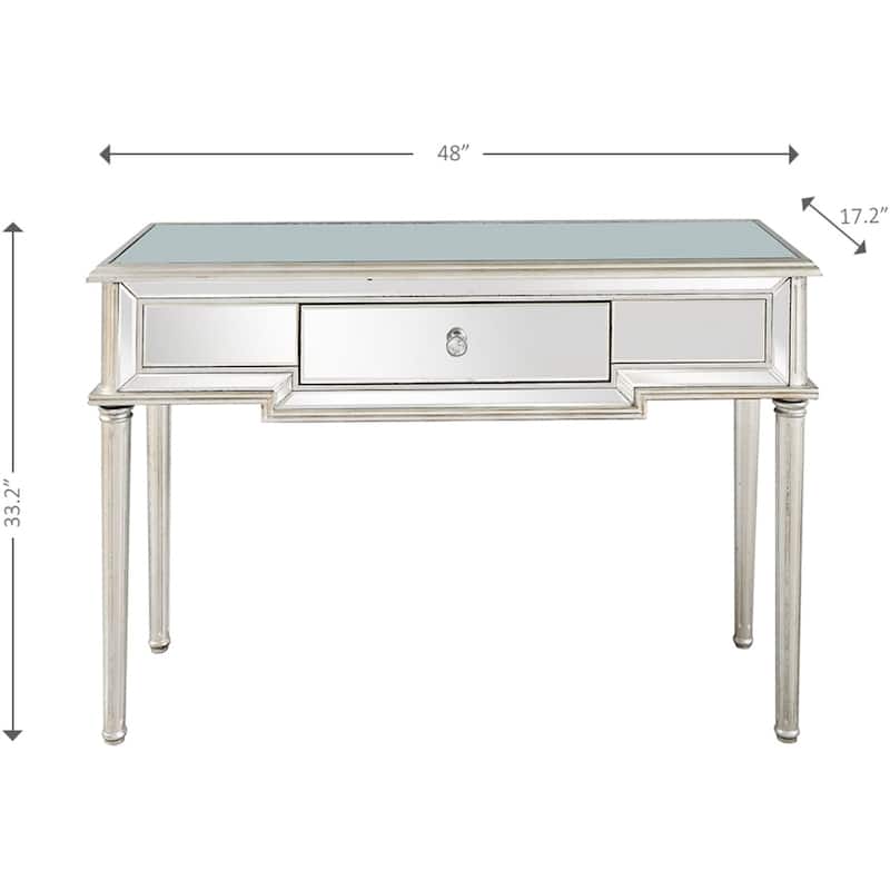 Silver Mirrored Glass Console Table, Antique Finish and 1 Drawer - 48” L x 17.2” W x 33.2” H