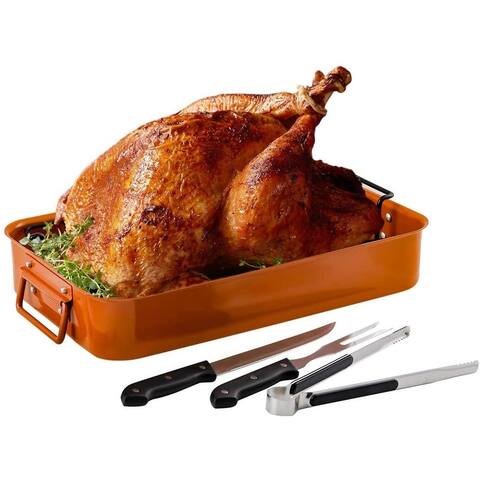 Ovente Oven Roasting Pan Non Stick Carbon Steel Tray, Copper CWR24619CO - 15 x 11.4 Inch