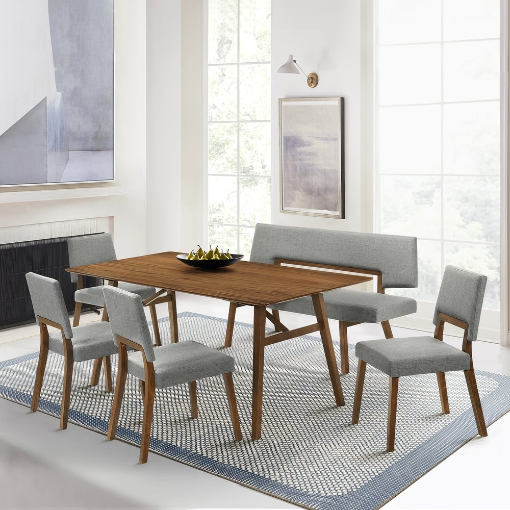 Channell Mid-Century Modern 6 Piece Dining Table set with 4 Dining Chairs and 1 Dining Bench