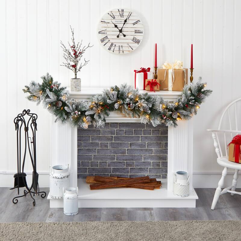 Christmas Garland 6Ft Artificial Pine with Lights, Berries & Pinecones Holiday Decor - 72