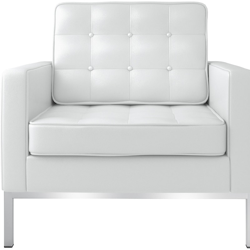 HomeRoots 31" White And Silver Italian Leather Tufted Arm Chair - 30.5' X '30.5' X '30.5