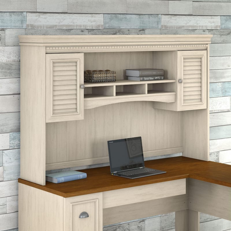 Fairview 60W Hutch for L Shaped Desk by Bush Furniture - Antique White