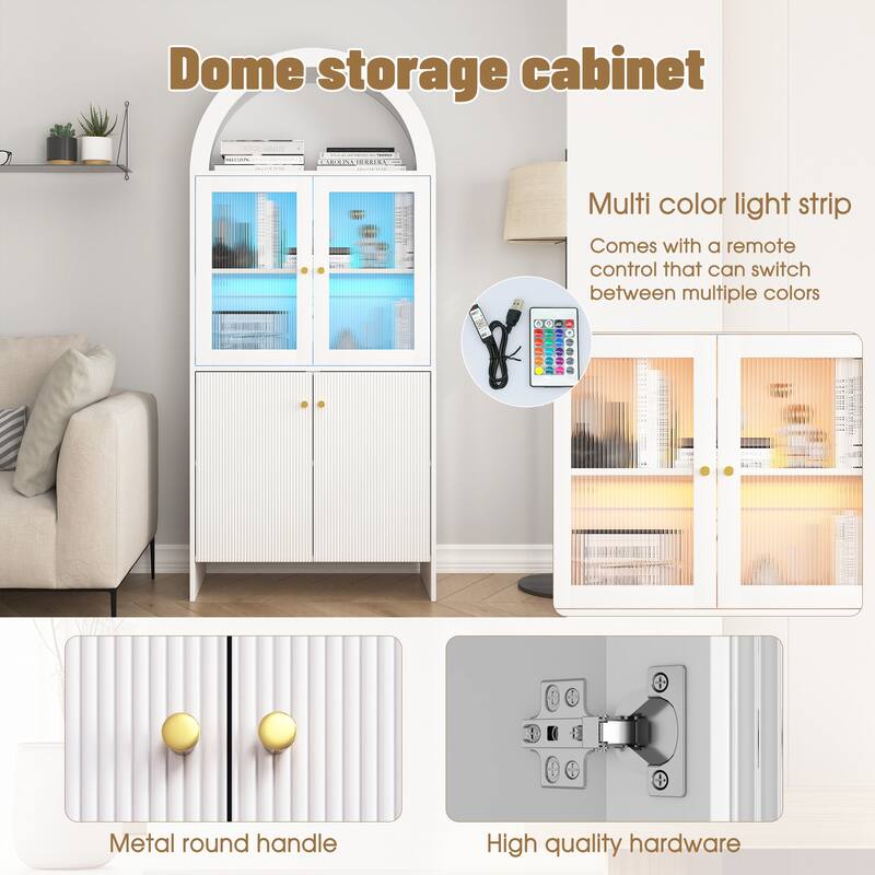 Anmytek Lighted Display Cabinet Pantry Storage with LED Dome Top Modern Home Decor