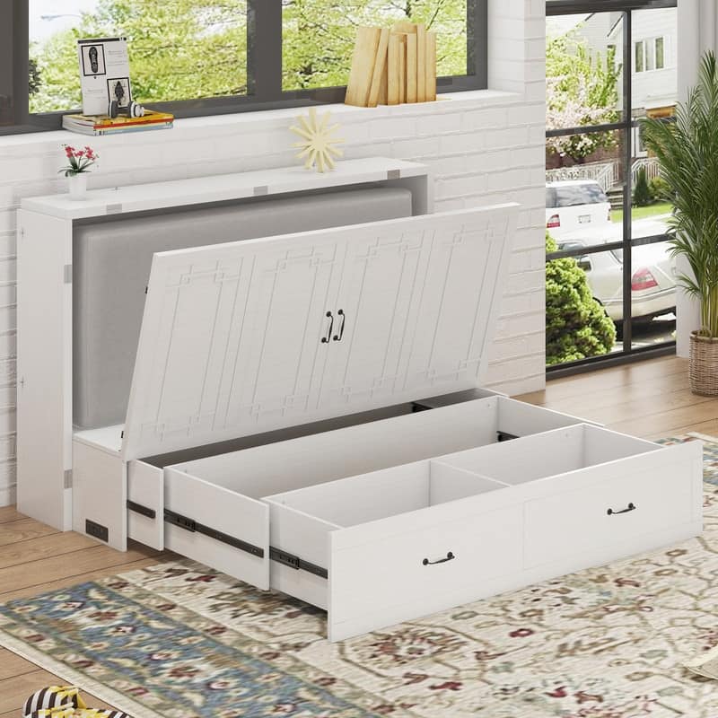 Mixoy Queen Size Murphy Bed with Mattress,Foldable Space-Saving Cube Cabinet Bed
