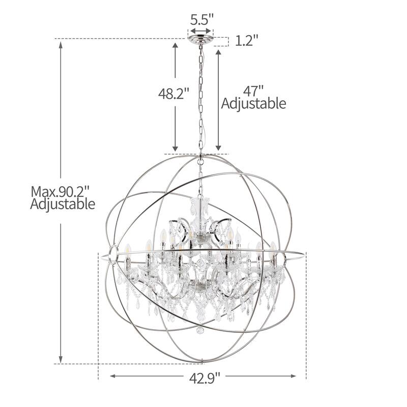 18-Light Wide Chrome Luxury Crystal Globe Chandelier