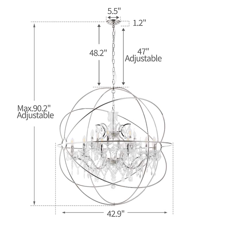 18-light Orb Design 43" Chandelier With Clear Crystals