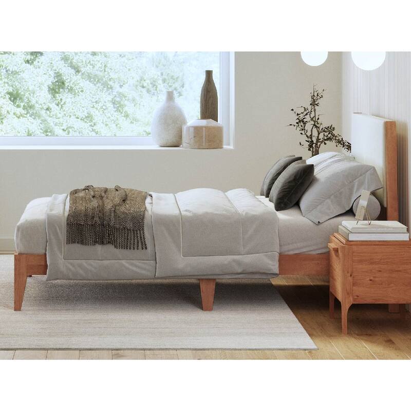 Oliver Beige and Walnut Wood Queen Platform Bed Frame