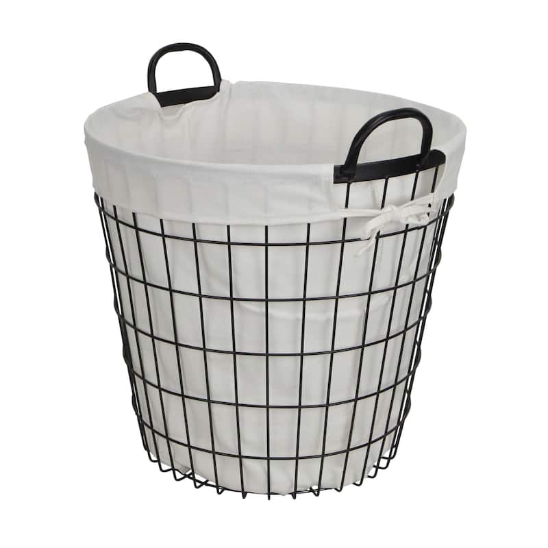 16" White and Black Lined Wire Basket with Handle