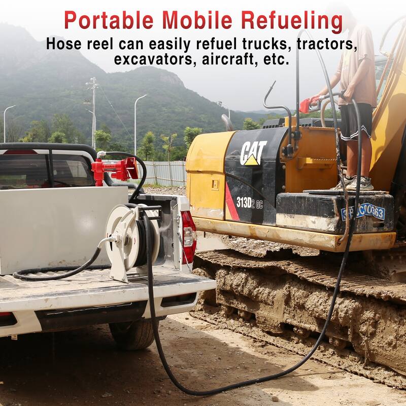 Fuel Hose Reel Retractable 3/4'' 50ft with Fueling Nozzle, Diesel Fuel Hose Reel