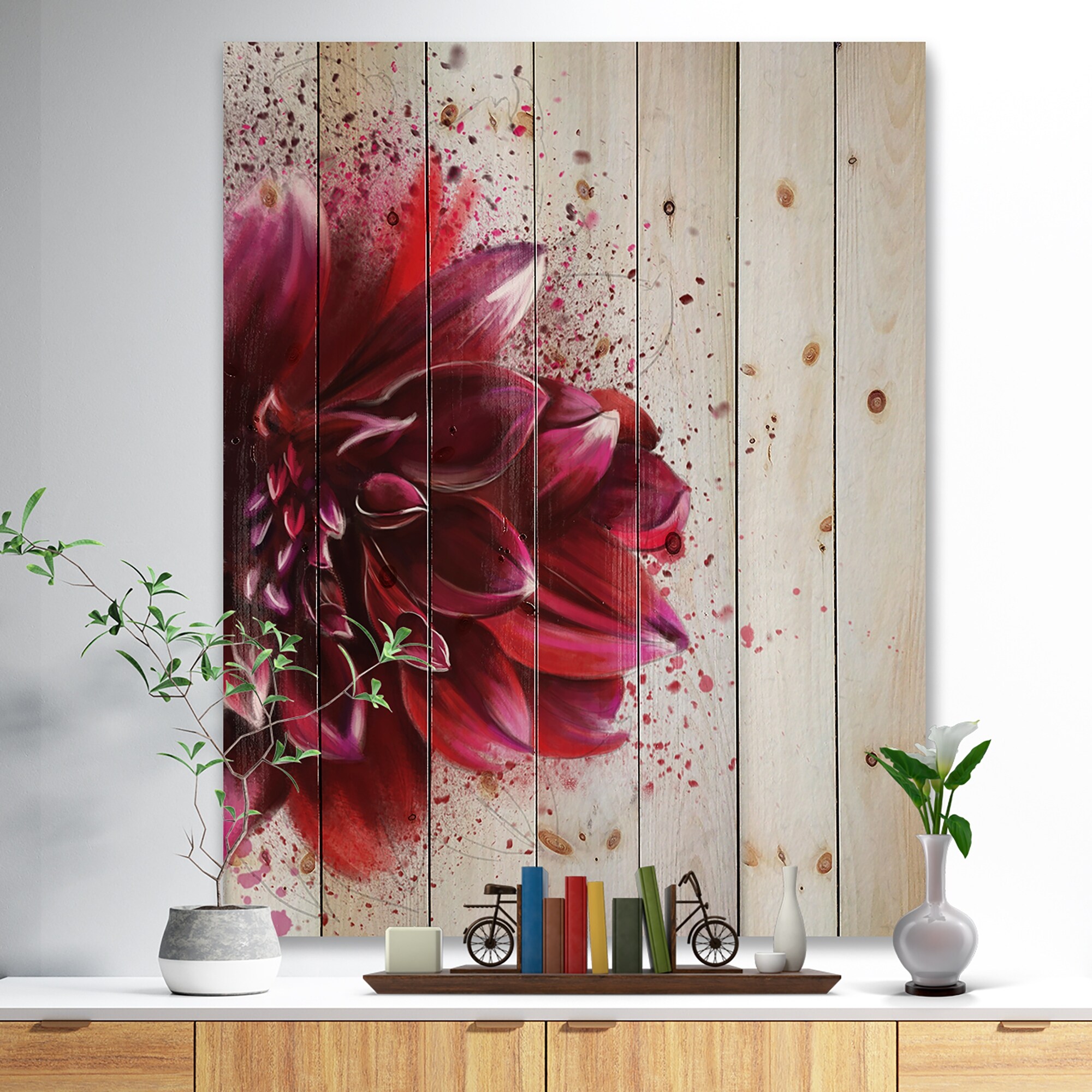 Designart 'Dark Red Watercolor Rose Flower' Nautical \u0026 Coastal Wood Wall Art  Panels - Natural Pine Wood - Bed Bath \u0026 Beyond - 36738568, image size:2000x2000