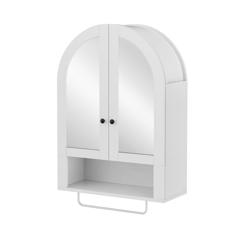 Wall Mounted Arched Cabinet with Mirrored Doors and Adjustable Shelves for Laundry Room, Bathroom, Kitchen