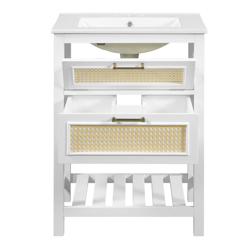 24" Bathroom Vanity Set with Rectangle Integrated Ceramic Sink for Small and Medium Restroom