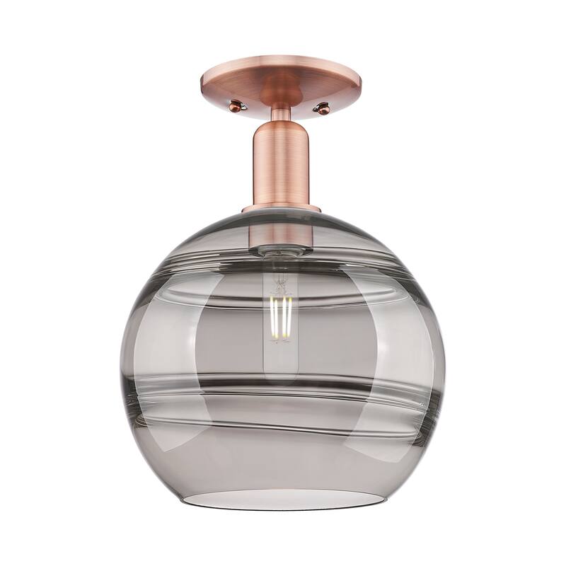 Innovations Lighting Endless Possibilities Arcadia - Rochester - 1 Light 10" Semi-Flush Mount - Antique Copper/Light Smoke