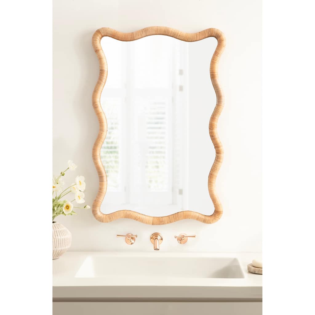 Kate and Laurel Rahfy Rattan Rectangle Scallop Mirror