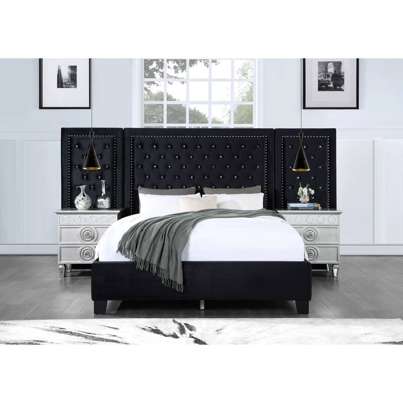 Shiloh Black Platform Bed with Button Tufted