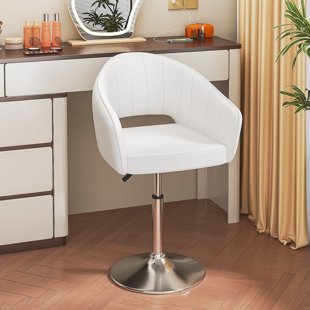 VECELO White 360 Swivel Office Chair Multifunctional Adjustable Height Hollow Back Comfortable Sponge Padding Bar Stool