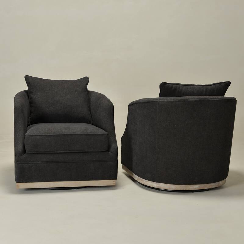 KINWELL 31" Wide Linen Fabric Upholstered Swivel Barrel Accent Chair